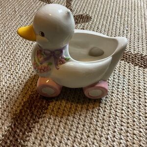 Ceramic Duck Planter with Pink Accents
